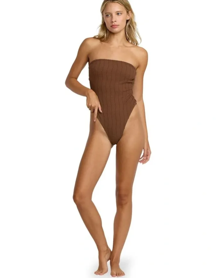 RVCA Chevy Grooves Bandeau One Piece Swimsuit in Chocolate