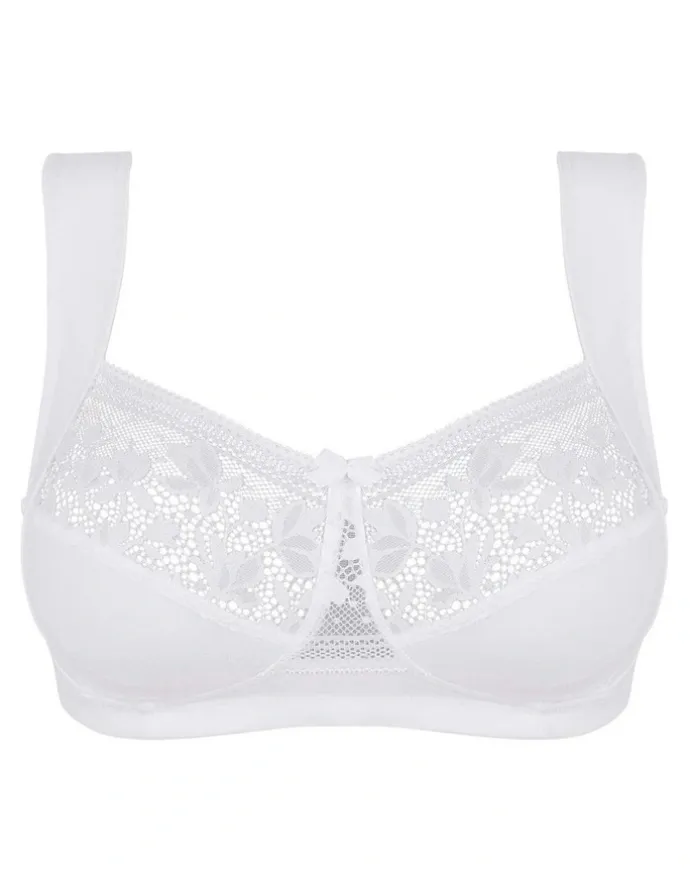 Sans Complexe Jeanne Wirefree Wide Strap Organic Cotton Bra With Lace in White