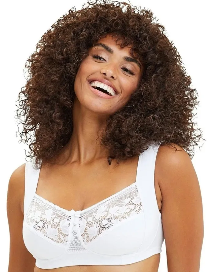 Sans Complexe Jeanne Wirefree Wide Strap Organic Cotton Bra With Lace in White