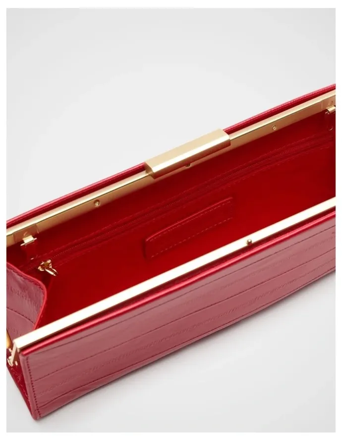 Seed Heritage Leather Box Clutch in Chilli Red