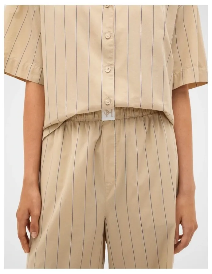 Seed Heritage Stripe Shirt and Pant PJ Set in Cashew Cream