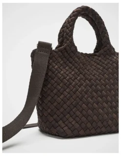 Seed Heritage Woven Textured Crossbody Bag in Coffee Bean