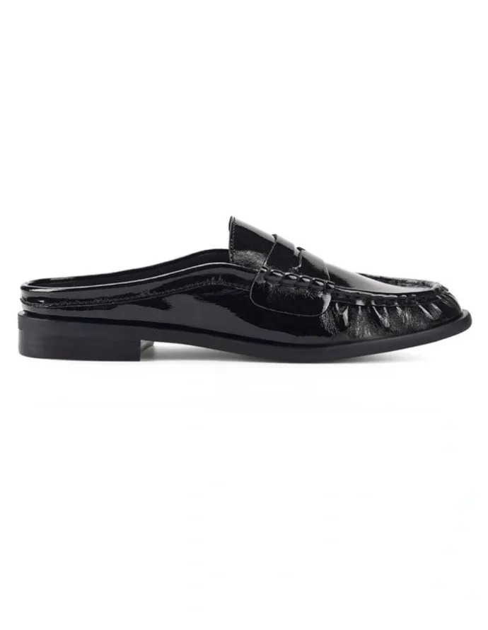 Siren Parker Loafer Mules - Black Crinkle Patent Leather