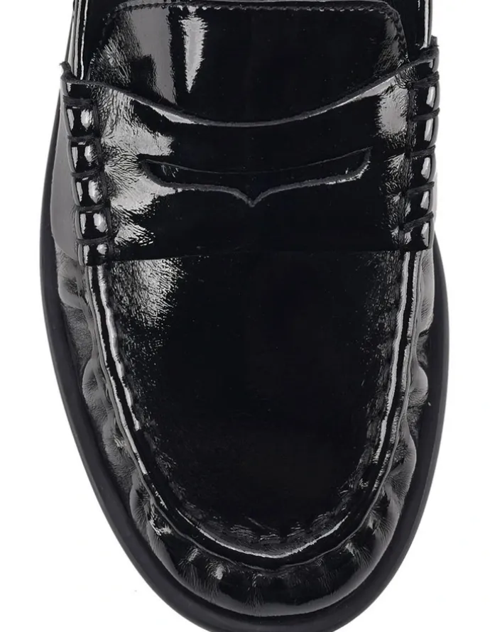 Siren Parker Loafer Mules - Black Crinkle Patent Leather