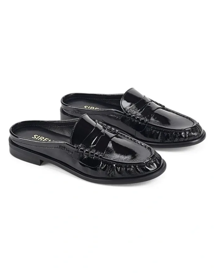 Siren Parker Loafer Mules - Black Crinkle Patent Leather