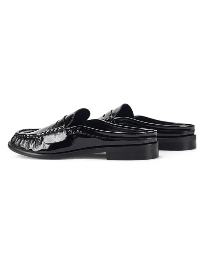 Siren Parker Loafer Mules - Black Crinkle Patent Leather