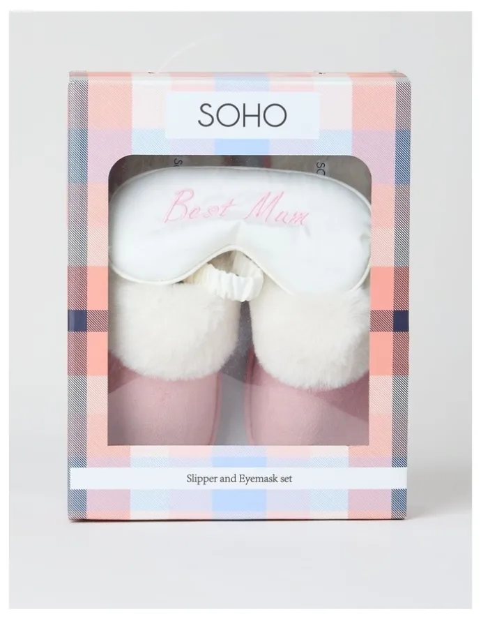 Soho Best Mum Gift Box with Slipper & Eye Mask in Pink