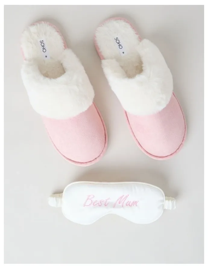 Soho Best Mum Gift Box with Slipper & Eye Mask in Pink