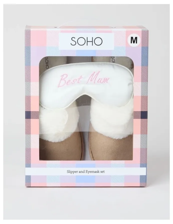 Soho Best Mum Gift Box with Slipper & Eye Mask in Beige