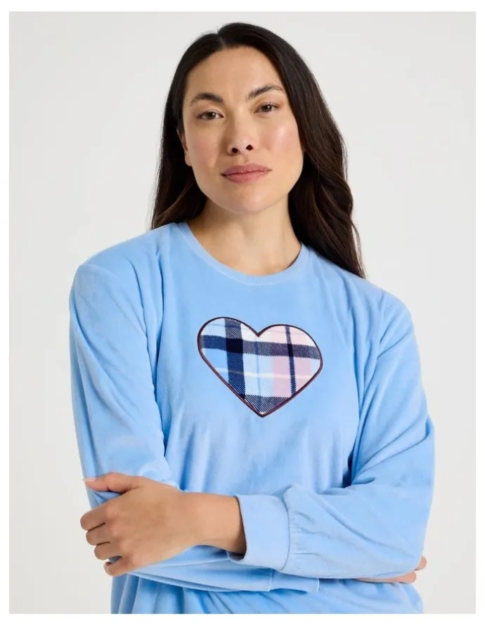 Soho Cosy Fleece Pyjama Set in Chocolate Heart Check Print