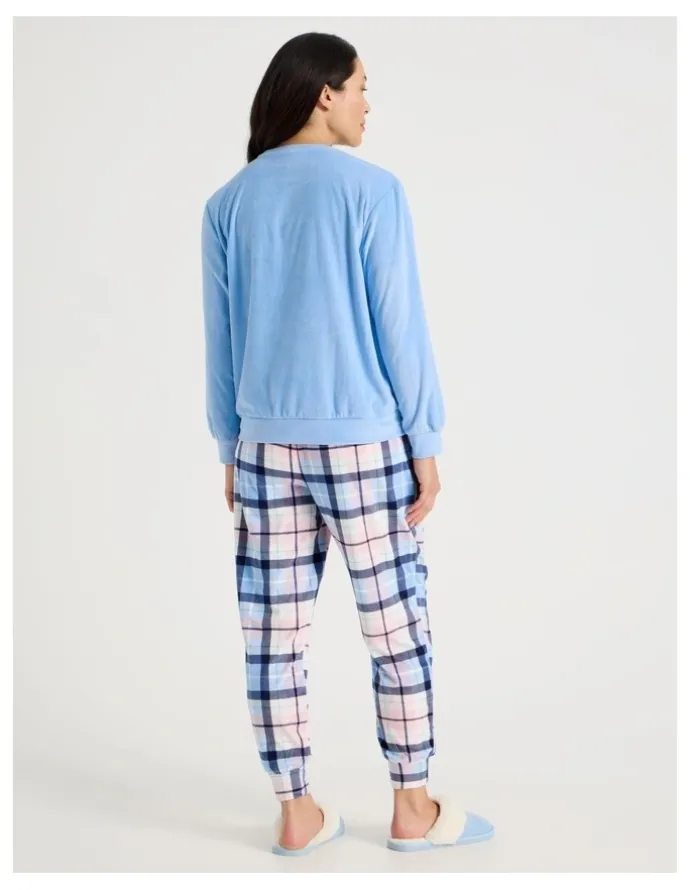 Soho Cosy Fleece Pyjama Set in Chocolate Heart Check Print
