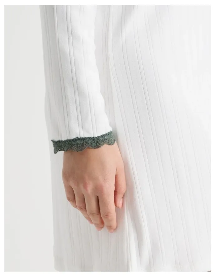 Soho Cosy Winter Pointelle Long Sleeve Nightie in Ivory