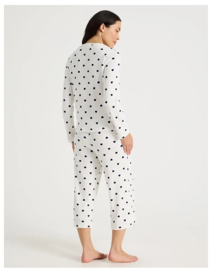 Soho Crew Neck Long Sleeve Pyjama Set in Navy Hearts Print