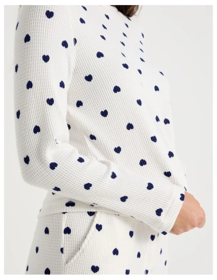 Soho Crew Neck Long Sleeve Pyjama Set in Navy Hearts Print