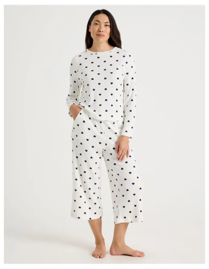 Soho Crew Neck Long Sleeve Pyjama Set in Navy Hearts Print