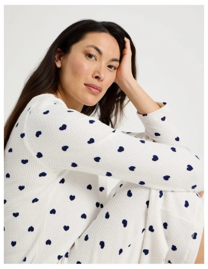 Soho Crew Neck Long Sleeve Pyjama Set in Navy Hearts Print