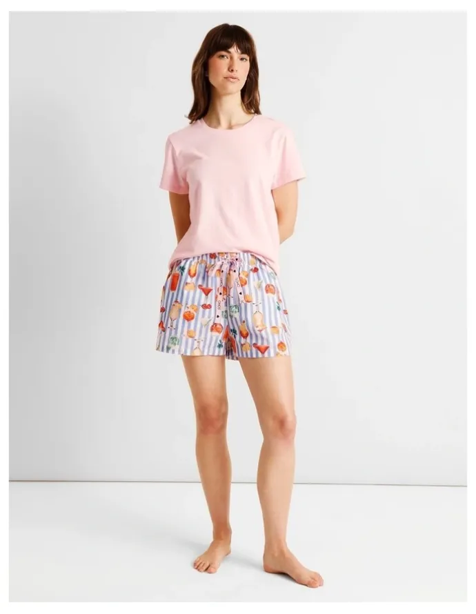 Soho Essentials Short Sleeve Short PJ Set in Summer Cocktails Print