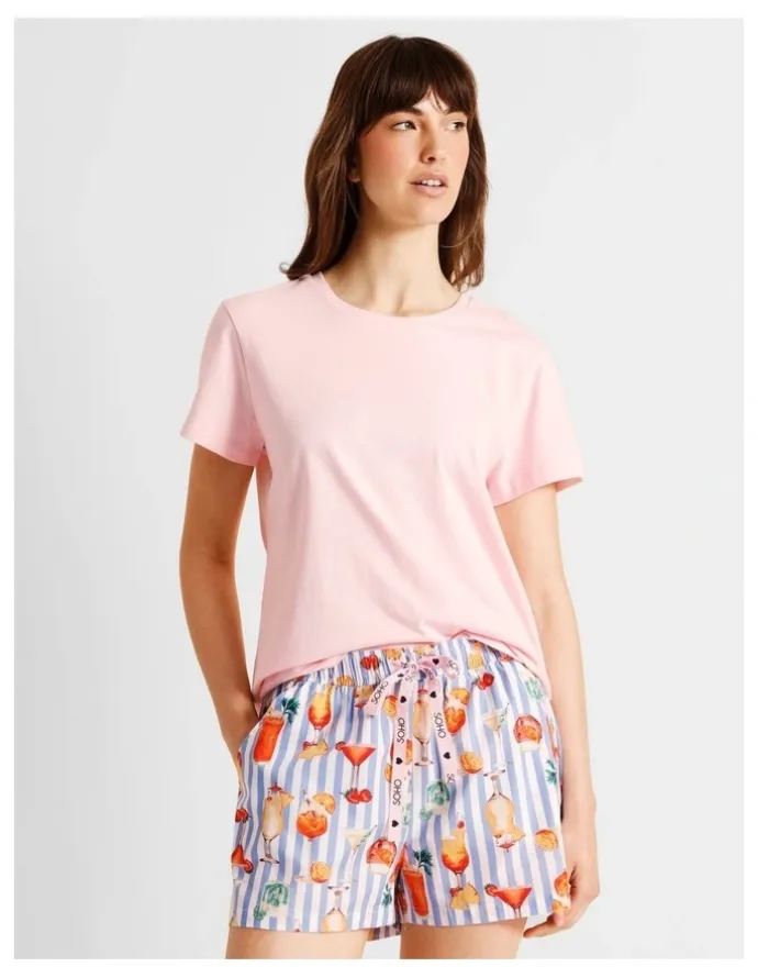 Soho Essentials Short Sleeve Short PJ Set in Summer Cocktails Print