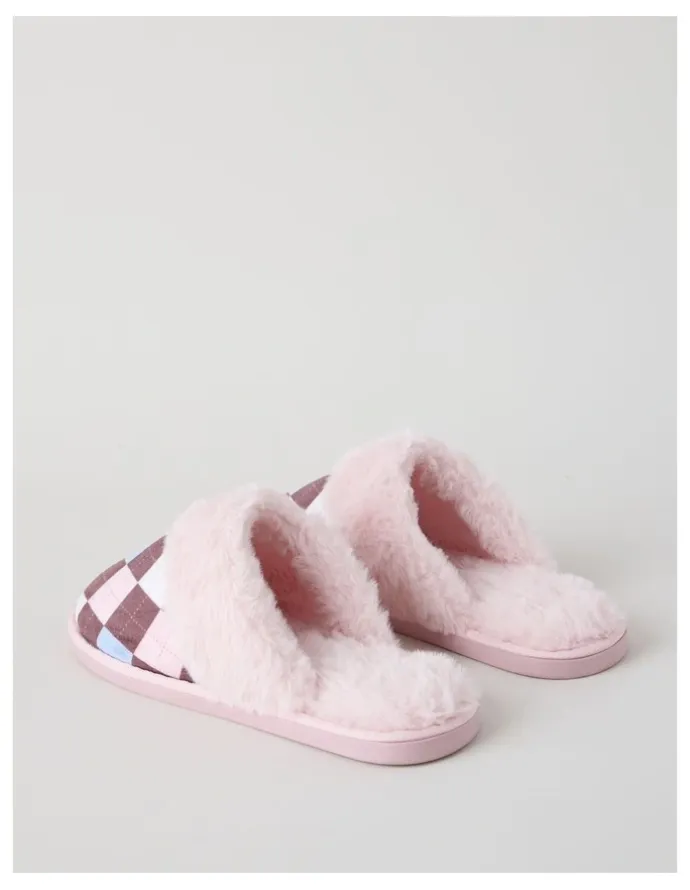 Soho Harbin Slipper in White/Pink Argyle Print