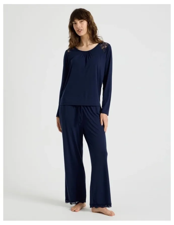 Soho Lace Long Sleeve Top in Navy