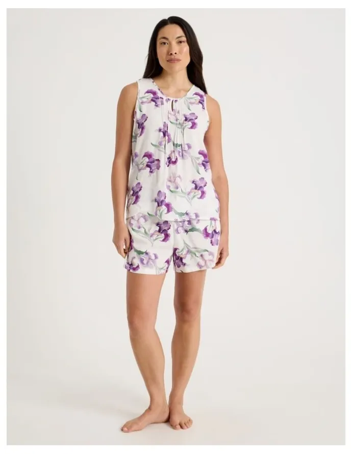 Soho Serene Woven Singlet & Short Pyjama Set in Iris Floral Print