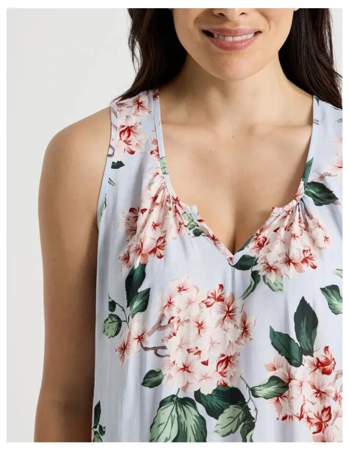 Soho Serene Woven Sleeveless Nightie in Blue Blossoms Print