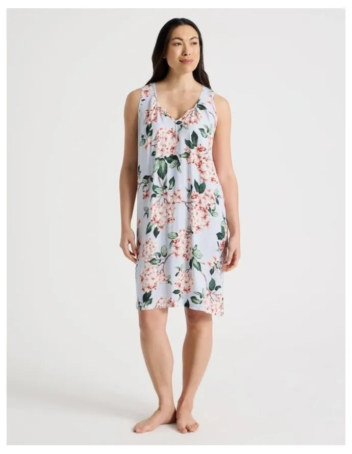 Soho Serene Woven Sleeveless Nightie in Blue Blossoms Print