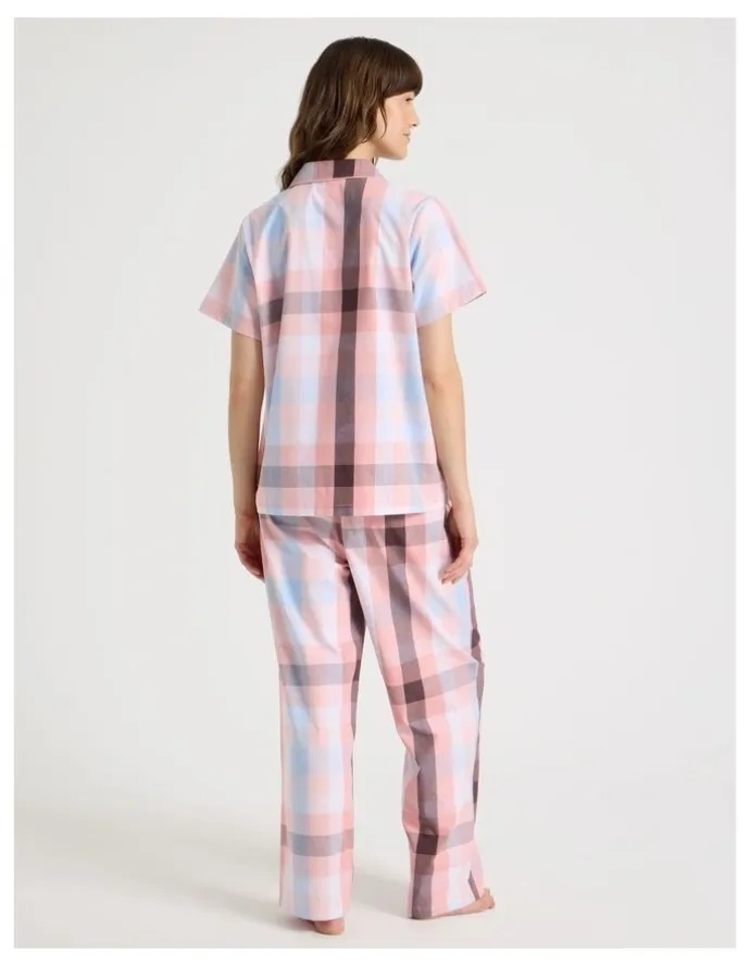 Soho Short Sleeve Long Pant PJ Set in Pink Check Print