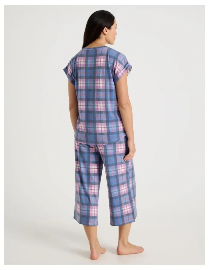 Soho Short Sleeve Long Pant Pyjama Set in Lilac Check Print