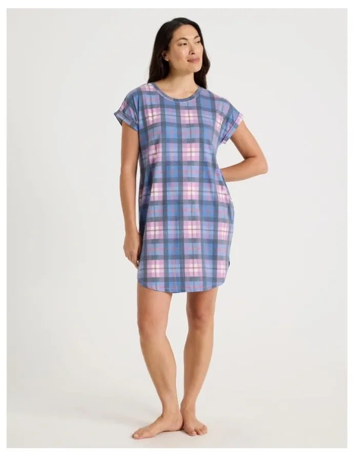 Soho Short Sleeve Nightie in Lilac Check Print
