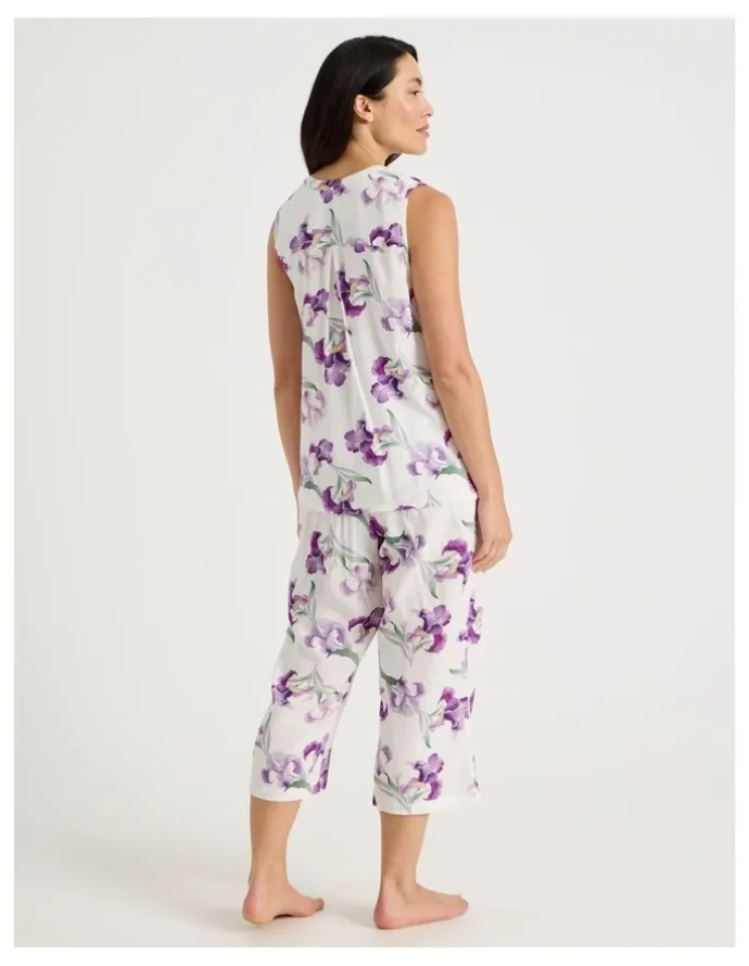 Soho Serene Woven Singlet & Long Pant Pyjama Set in Iris Floral Print