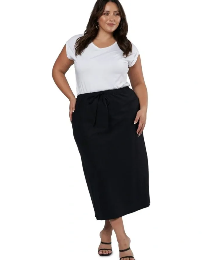 Something 4 Olivia Olsen Linen Midi Skirt in Black