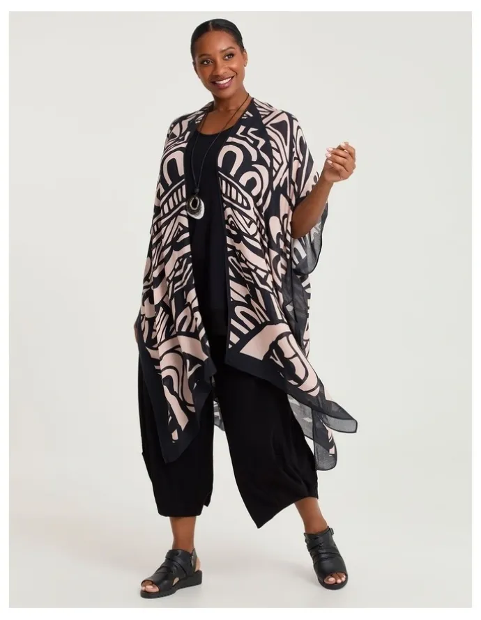 Taking Shape Abstract Print Cape Kimono Multi