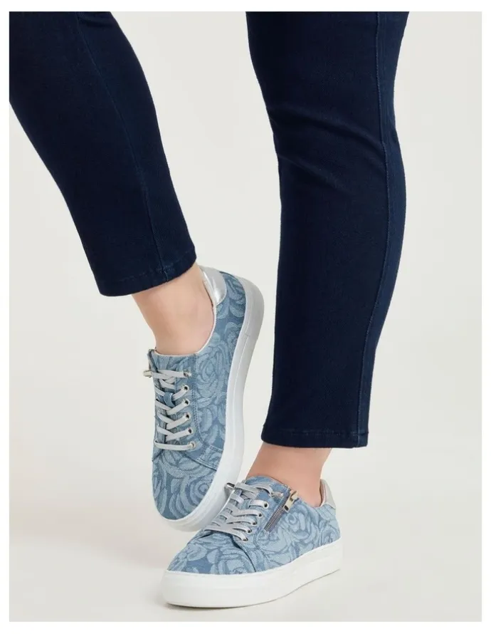 Taking Shape Denim Floral Sneaker in Blue