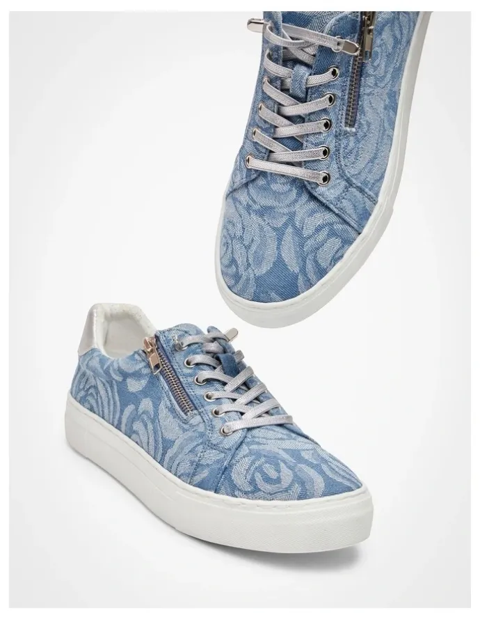 Taking Shape Denim Floral Sneaker in Blue