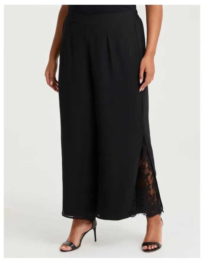 Taking Shape Lace Insert Wide Leg Evening Pant Black