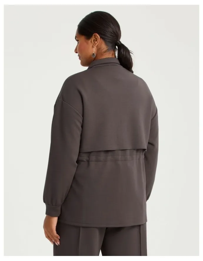 Taking Shape Luxe Touch Drawstring Zip Jacket Espresso