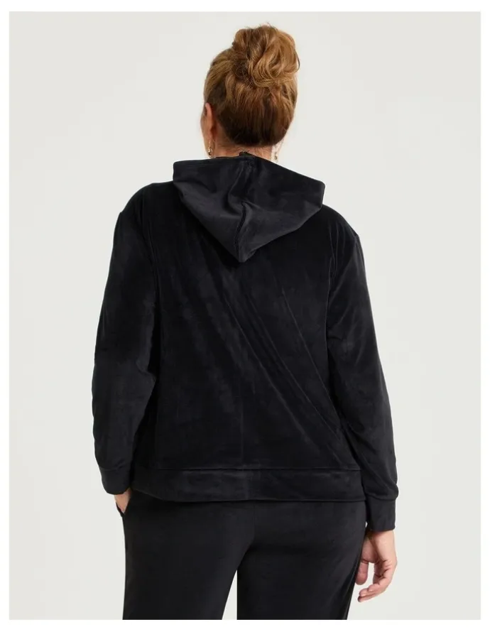 Taking Shape Velour Hooded Zip Through Jacket Black