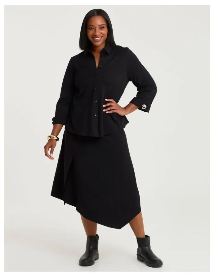 Taking Shape Wrap Bamboo Ponte Boot Skirt in Black