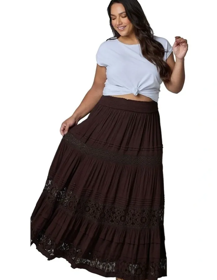 The Poetic Gypsy True Faith Maxi Skirt in Brown