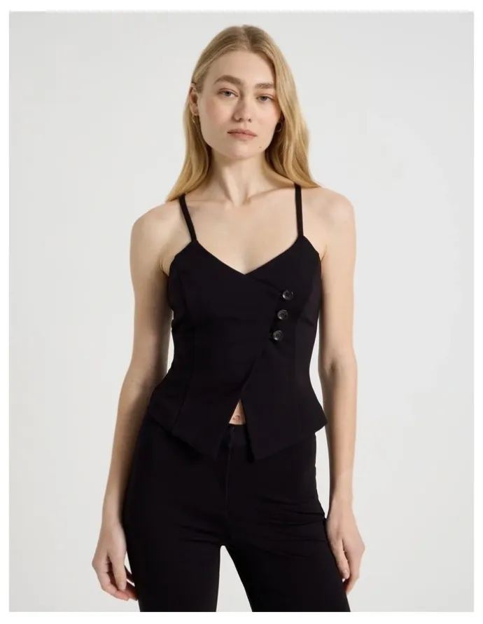 There After Asymmetric Singlet Vest in Jet Black