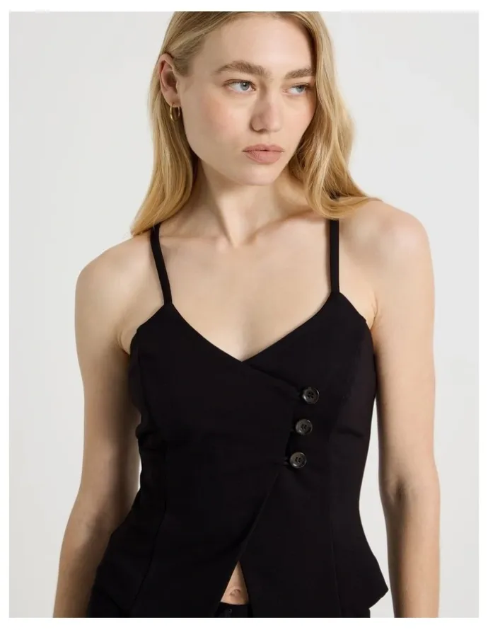 There After Asymmetric Singlet Vest in Jet Black