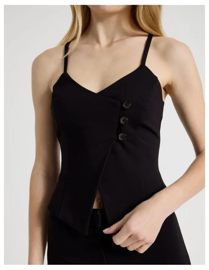 There After Asymmetric Singlet Vest in Jet Black