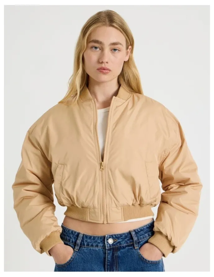 There After Crop Bomber Jacket in Sand