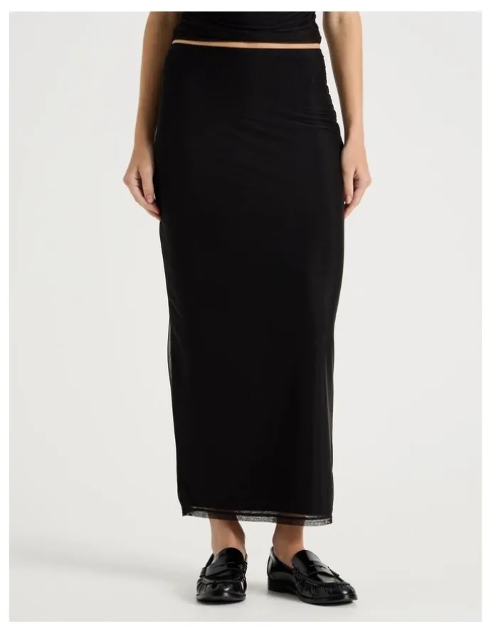 There After Mesh Midi Skirt in Black