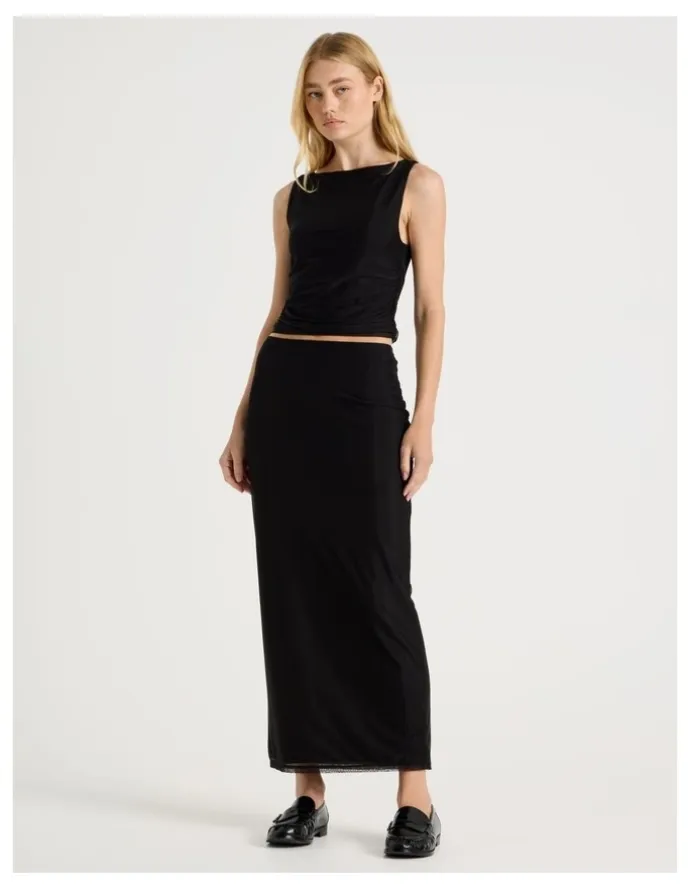 There After Mesh Midi Skirt in Black