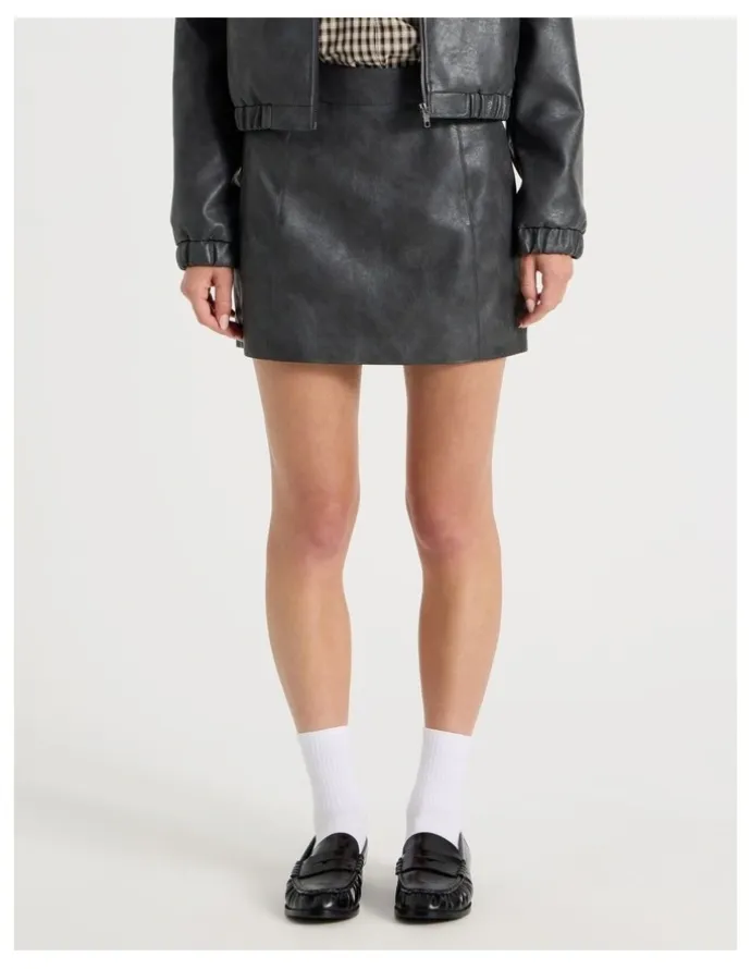 There After PU Leather Mini Skirt in Black