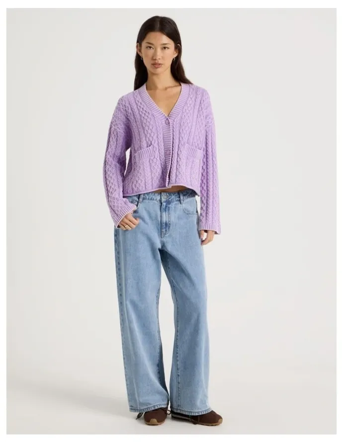 There After Stone Wash Cropped Boxy Cardigan in Orchid Bloom