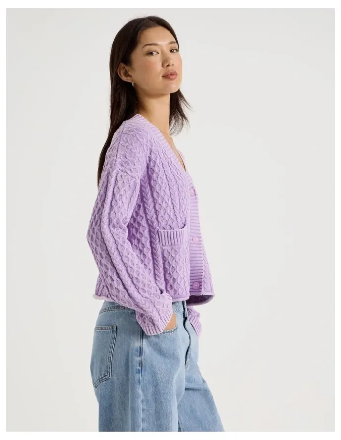 There After Stone Wash Cropped Boxy Cardigan in Orchid Bloom