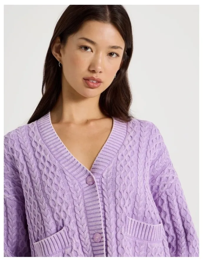 There After Stone Wash Cropped Boxy Cardigan in Orchid Bloom